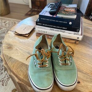 Vans Mint Green Canvas Shoes with Tan Laces